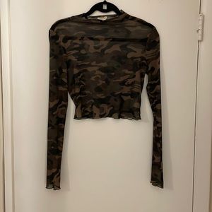 Mock turtle neck, mesh fatigue crop top